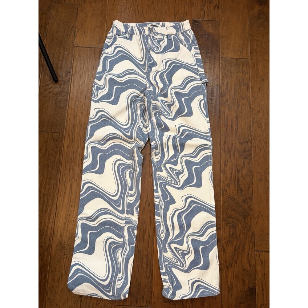 PacSun 90s Boyfriend Carpenter White Blue SWIRL Denim Jeans Size 27